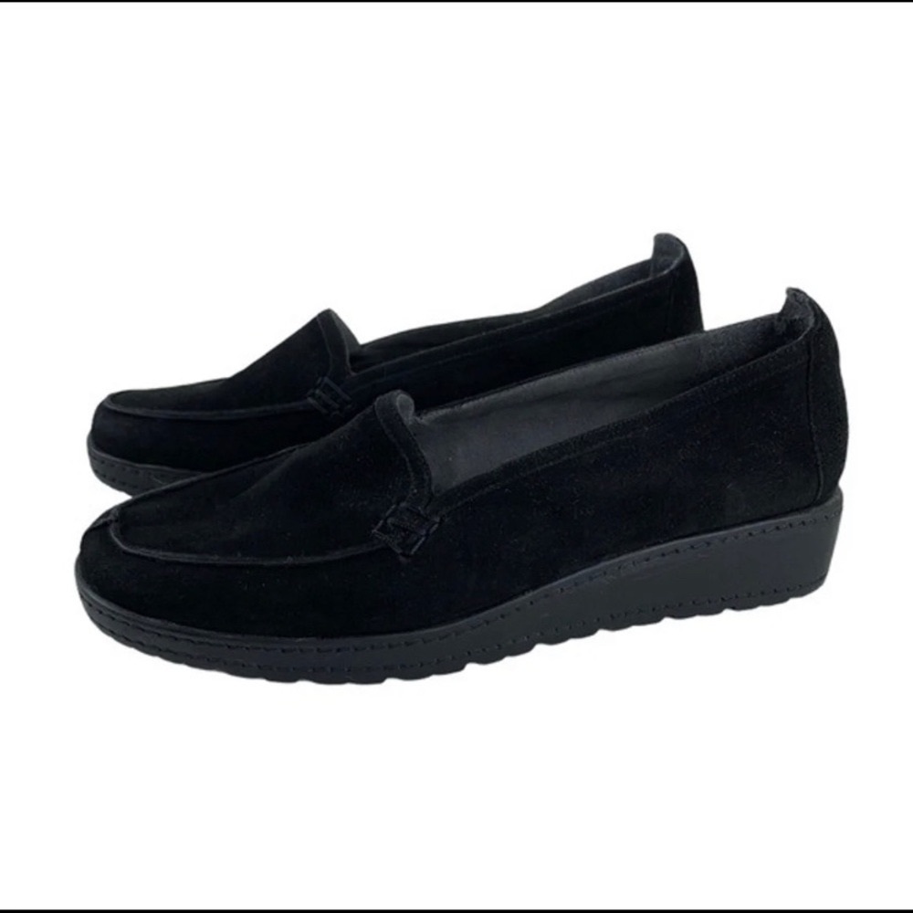 STUART WEITZMAN black suede loafer wedge shock absorbing shoes